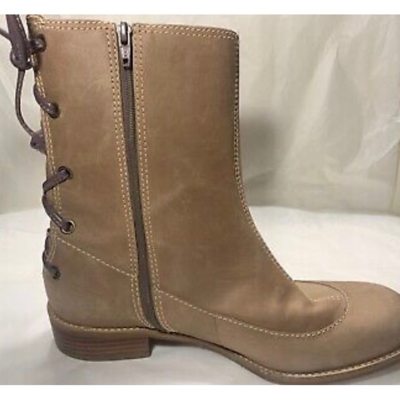 Anthropologie Miss Albright Full Zip Lace-up Back Sand Leather Boots  sz 8.5 - Picture 7 of 11